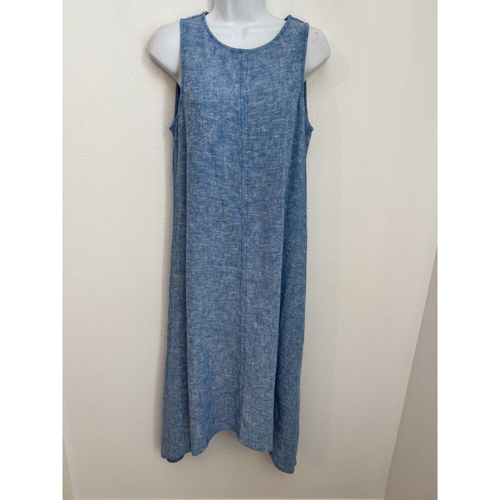 Anne Klein Linen Maxi Sheath Dress Women's Size S Blue Lagonlook Asymmetrical